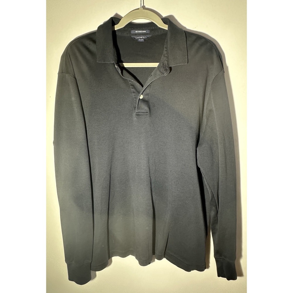 Lands' End Men's Size L 42-44 Black Color 3 Button Placket w/Collar